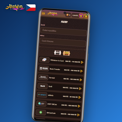 Výplata přes e-peněženku Skrill, Neteller, MiFinity nebo Revolut v Alawin Casino
