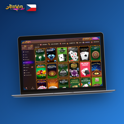Alawin Casino na PC ve fullscreen režimu zobrazuje stovky slotů v HD kvalitě