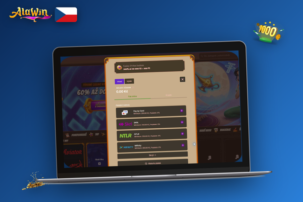 Hráč vybírá nejvhodnější metodu vkladu v Alawin Casino na svém notebooku